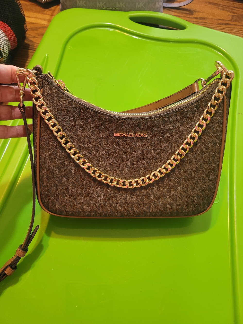 Michael Kors Brown Logo Chain-Trim Shoulder Bag